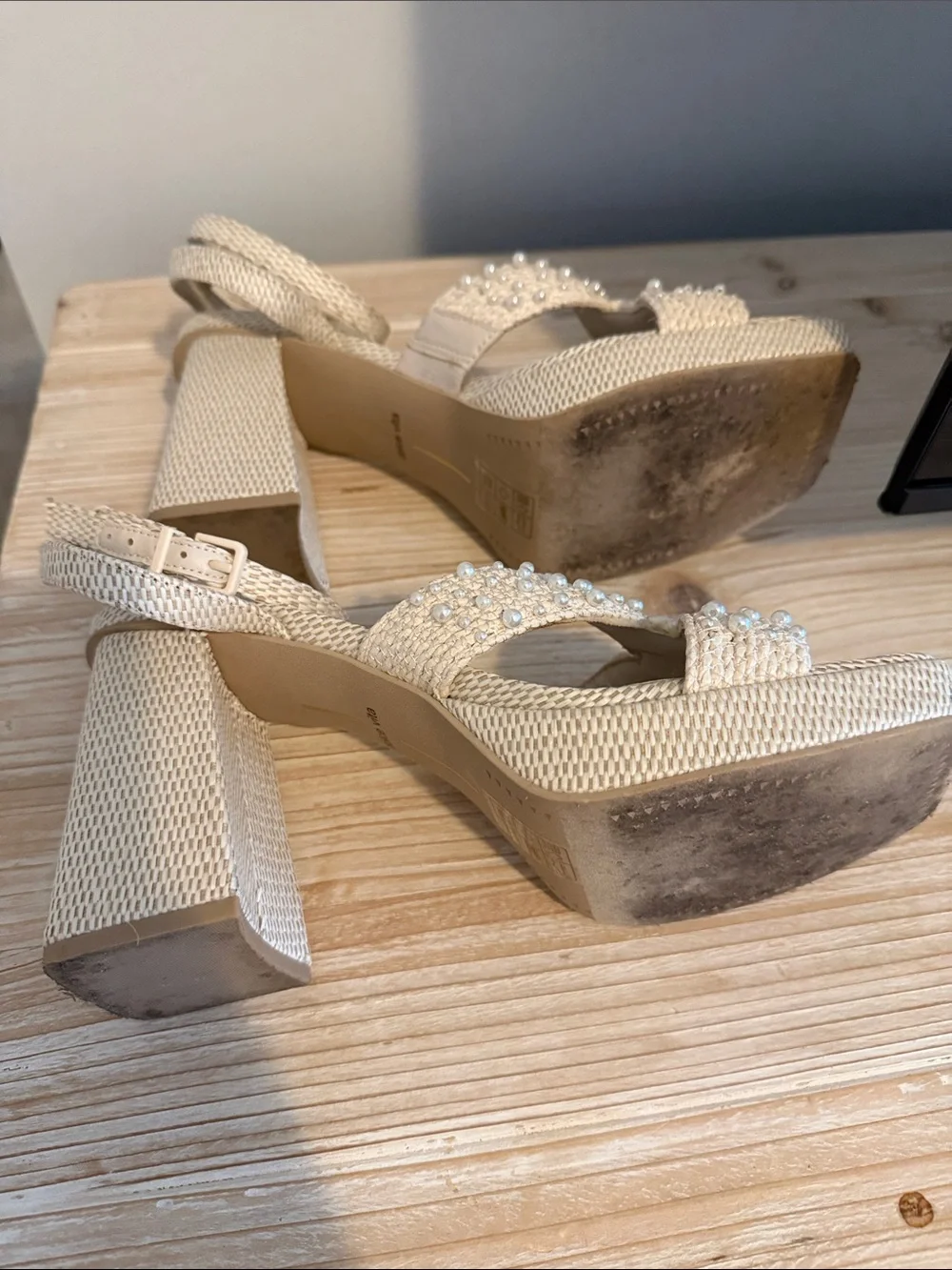 Dolce Vita Cream Braided Beaded Wedges with Ankle Strap